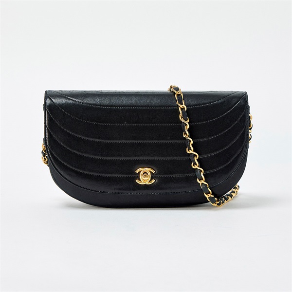 CHANEL マドモアゼル ハーフムーン 1985~1990年頃 ショルダーバッグ ブラック ゴールド ラムスキン