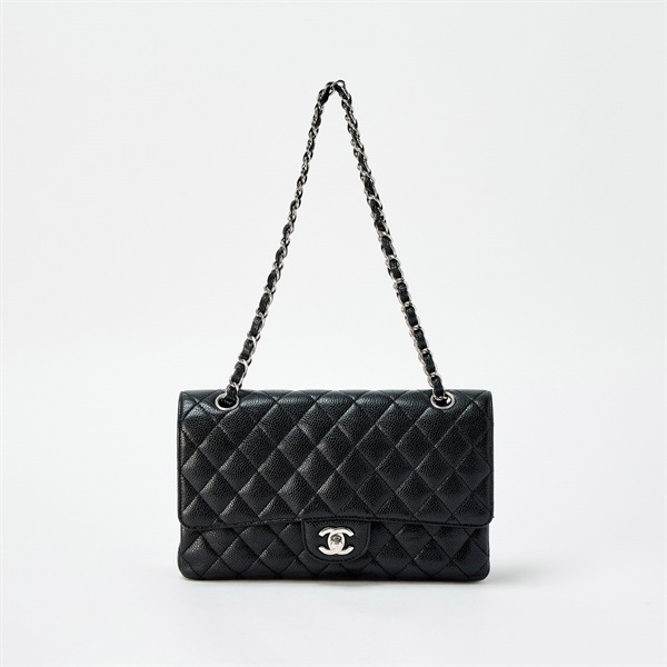 CHANEL マトラッセ 25 ダブルフラップダブルチェーン 2010年頃 ショルダーバッグ ブラック シルバー キャビアスキン