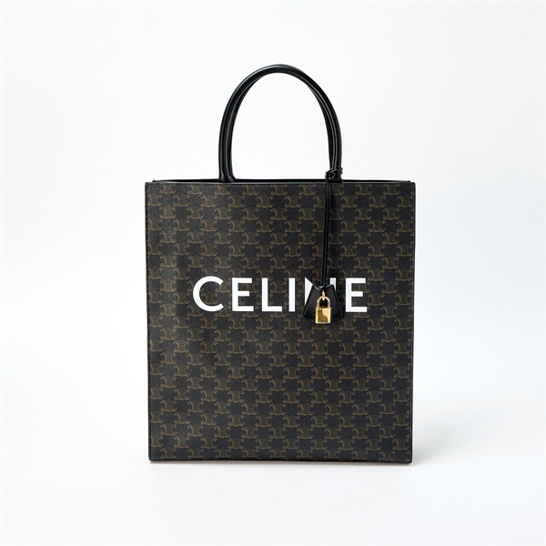 CELINE バーティカルカバ  ハンドバッグ ブラック ブラウン ゴールド PVC レザー