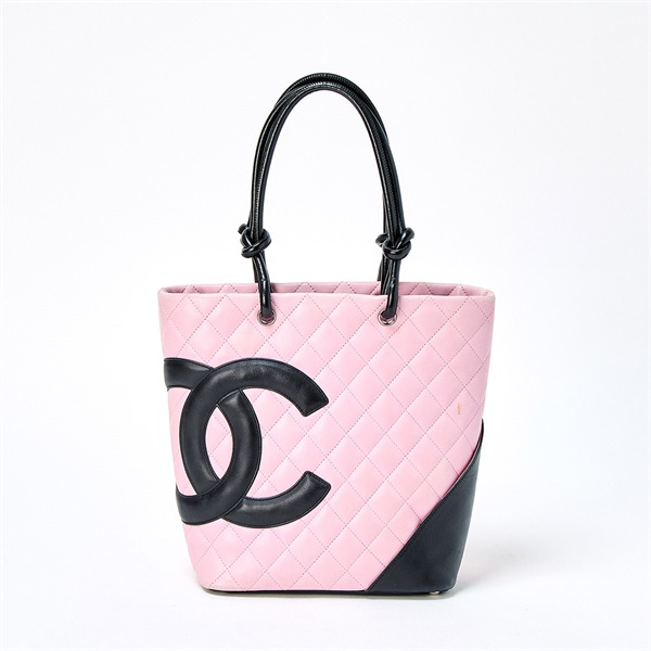 CHANEL カンボン ミディアム 2003年 ハンドバッグ ピンク ブラック シルバー ラムスキン