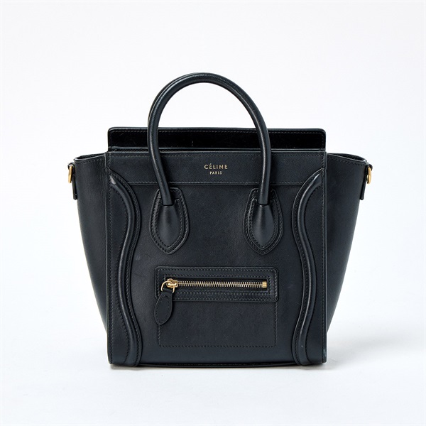 CELINE ラゲージ ナノ ハンドバッグ ブラック ゴールド レザー