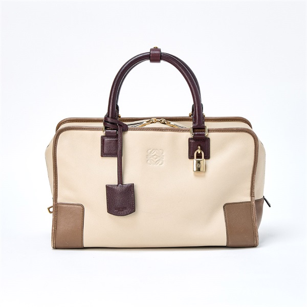 LOEWE アマソナ 36 ハンドバッグ ベージュ ブラウン ゴールド レザー
