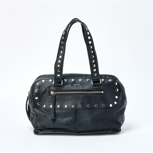 CELINE ハンドバッグ ブラック シルバー レザー