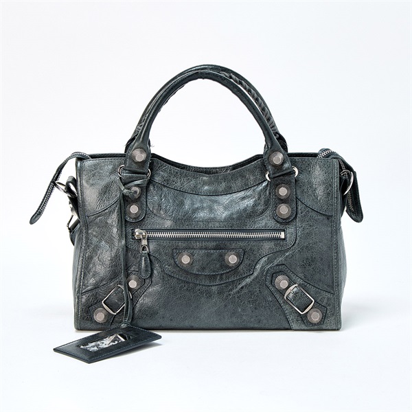 BALENCIAGA ジャイアント シティ 173084 1202 ハンドバッグ カーキグリーン シルバー レザー
