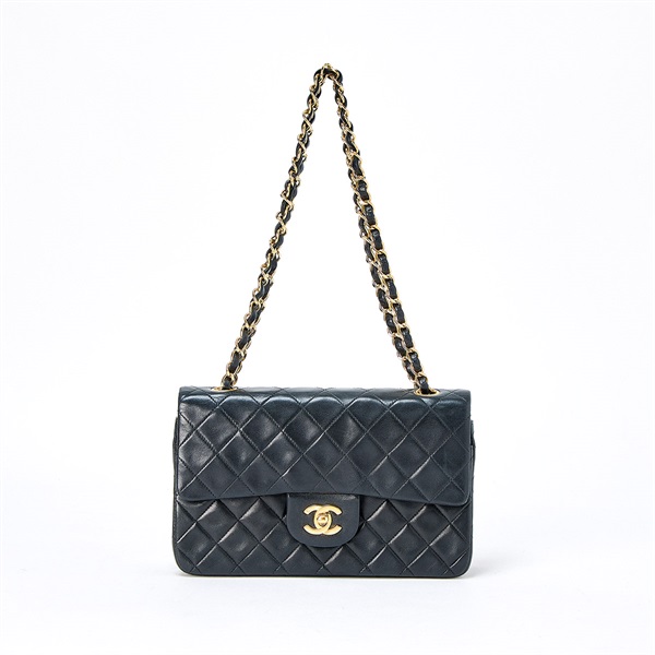 CHANEL マトラッセ ダブルフラップダブルチェーン 23 1992年 ショルダーバッグ ブラック ゴールド ラムスキン