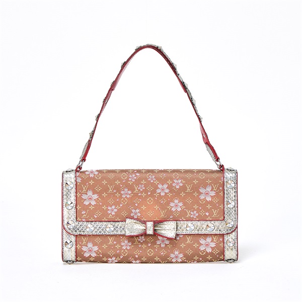 LOUIS VUITTON モノグラム チェリーブロッサム アマレーヌ ショルダーバッグ M92587  ブラウン シルバー シルバー サテン