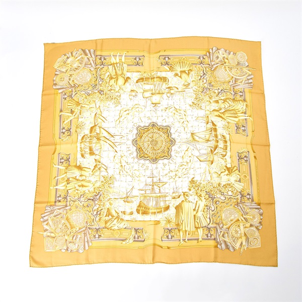 HERMES カレ 90 Azulejos / アズレージョ スカーフ イエロー シルク