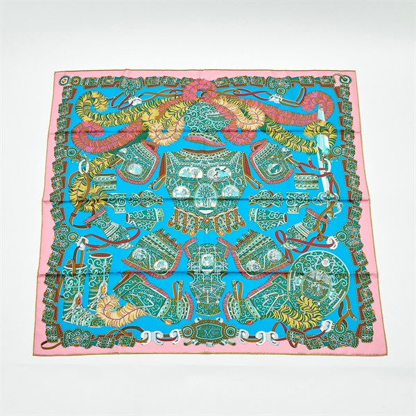 HERMES カレ 90 SOUS LE GIDE DE MARS / 軍神マルス スカーフ ピンク ブルー シルク