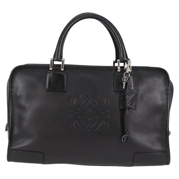 LOEWE アマソナ アナグラム 36 ハンドバッグ ブラック シルバー レザー