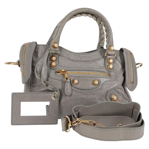 BALENCIAGA シティ ミニ ハンドバッグ グレー ゴールド ラムスキン