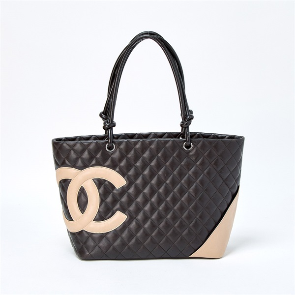 CHANEL カンボン ラージトート 2004年 ショルダーバッグ ブラウン ベージュ シルバー ラムスキン
