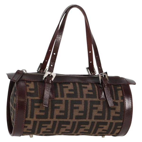 FENDI ズッカー ミニボストン ハンドバッグ ブラウン シルバー キャンバス