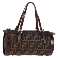 FENDI ズッカー ミニボストン ハンドバッグ ブラウン シルバー キャンバス