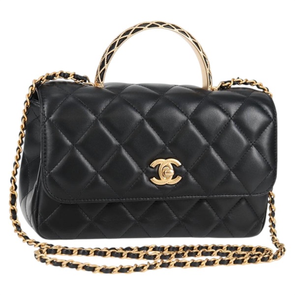 CHANEL マトラッセ 2WAYハンドバッグ トップハンドルバッグ 2021年 ショルダーバッグ ブラック ゴールド ラムスキン