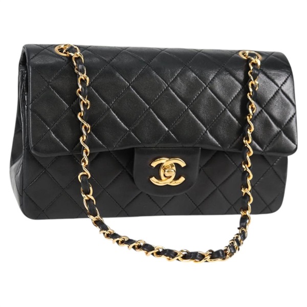 CHANEL マトラッセ ダブルフラップダブルチェーン 23 1990年 ショルダーバッグ ブラック ゴールド ラムスキン