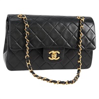 CHANEL マトラッセ ダブルフラップダブルチェーン 23 1990年 ショルダーバッグ ブラック ゴールド ラムスキン