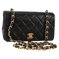 CHANEL マトラッセ シングルフラップシングルチェーン ミニ 1990年 ショルダーバッグ ブラック ゴールド ラムスキン