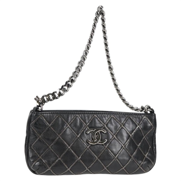 CHANEL マトラッセ ショルダーポーチ ビコローレ 2005年 ショルダーバッグ ブラック シルバー ラムスキン