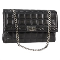 CHANEL 2.55 シングルフラップダブルチェーン 2001年 ショルダーバッグ ブラック シルバー ラムスキン