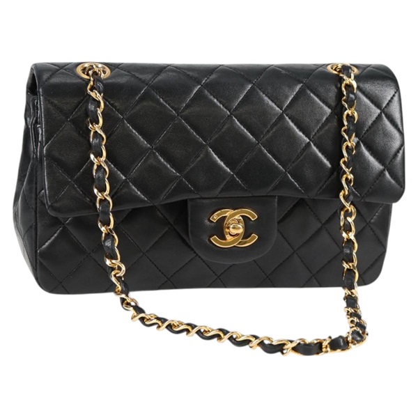 CHANEL マトラッセ ダブルフラップダブルチェーン 23 1990年 ショルダーバッグ ブラック ゴールド ラムスキン