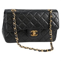 CHANEL マトラッセ ダブルフラップダブルチェーン 23 1990年 ショルダーバッグ ブラック ゴールド ラムスキン