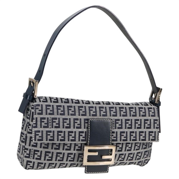 FENDI マンマバゲット ズッキーノ ショルダーバッグ ネイビー ブルー シルバー キャンバス