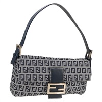 FENDI マンマバゲット ズッキーノ ショルダーバッグ ネイビー ブルー シルバー キャンバス