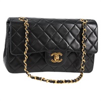 CHANEL マトラッセ ダブルフラップダブルチェーン 23 1990年 ショルダーバッグ ブラック ゴールド ラムスキン
