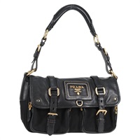 PRADA ロゴ ショルダーバッグ ブラック ゴールド レザー