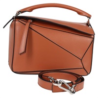 LOEWE パズル スモール ショルダーバッグ ブラウン シルバー レザー