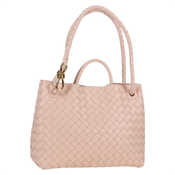 BOTTEGA VENETA イントレチャート アンディアーモ ミディアム トートバッグ ピンク ゴールド レザー