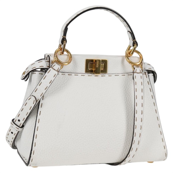 FENDI ピーカブー ミニ ハンドバッグ ホワイト ゴールド セレリアレザー