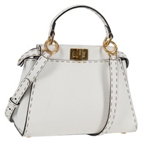FENDI ピーカブー ミニ ハンドバッグ ホワイト ゴールド セレリアレザー