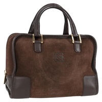 LOEWE アマソナ 28 ハンドバッグ ブラウン ゴールド スエード