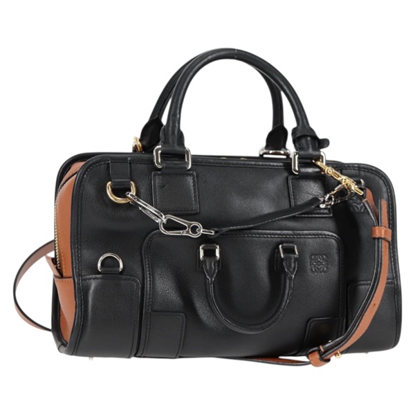 LOEWE アマソナ 28 マルチプリケーション ハンドバッグ ブラック ブラウン ゴールド レザー
