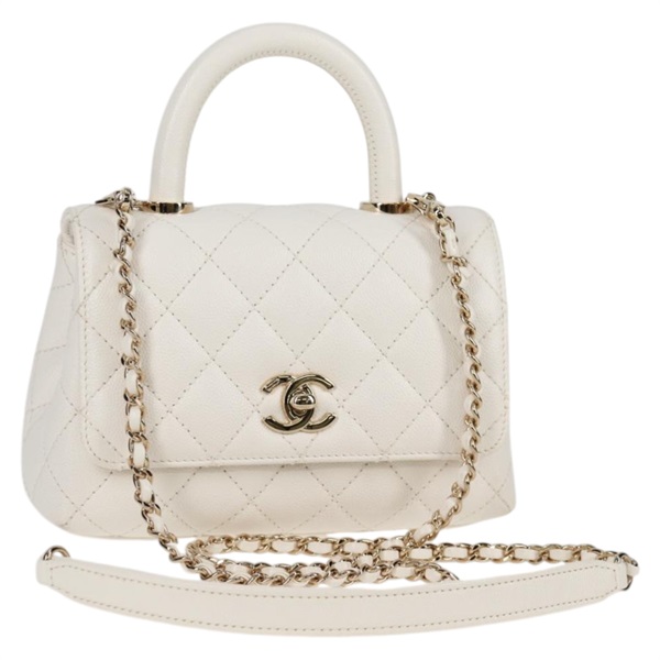 CHANEL マトラッセ ココハンドル XXS 2021年 ハンドバッグ ホワイト ゴールド キャビアスキン