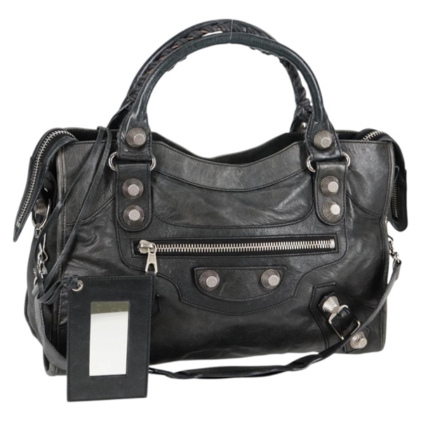 BALENCIAGA ジャイアント シティ ハンドバッグ ブラック シルバー レザー