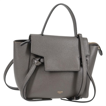 CELINE ベルトバッグ ナノ ハンドバッグ グレー ゴールド グレインドカーフ