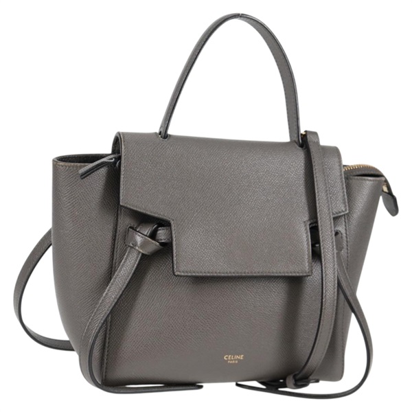 CELINE ベルトバッグ ナノ ハンドバッグ グレー ゴールド グレインドカーフ
