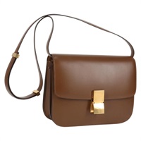 CELINE クラシックボックス ミディアム ショルダーバッグ ブラウン ゴールド レザー