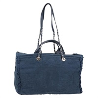 CHANEL ドーヴィル チェーントート ラージショッピング 2019年 トートバッグ ネイビー キャンバス