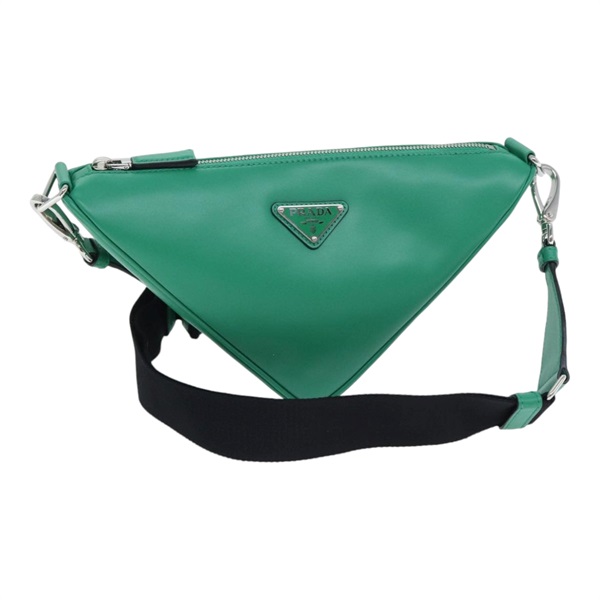 【原宿店限定】プラダ PRADA ショルダーバッグ トライアングル レザー グリーン シルバー レディース 89412SM