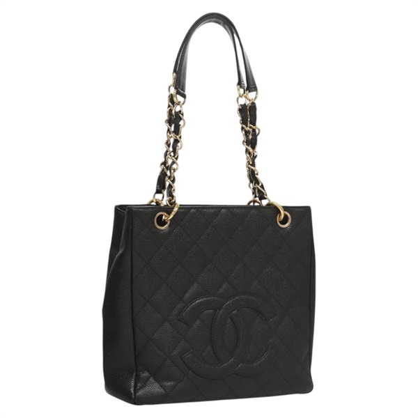 【原宿店限定】CHANEL トートバッグ マトラッセ チェーン キャビアスキン ブラック ゴールド レディース 117131AM