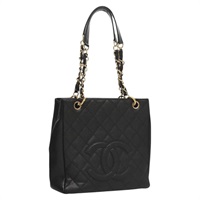 【原宿店限定】CHANEL トートバッグ マトラッセ チェーン キャビアスキン ブラック ゴールド レディース 117131AM