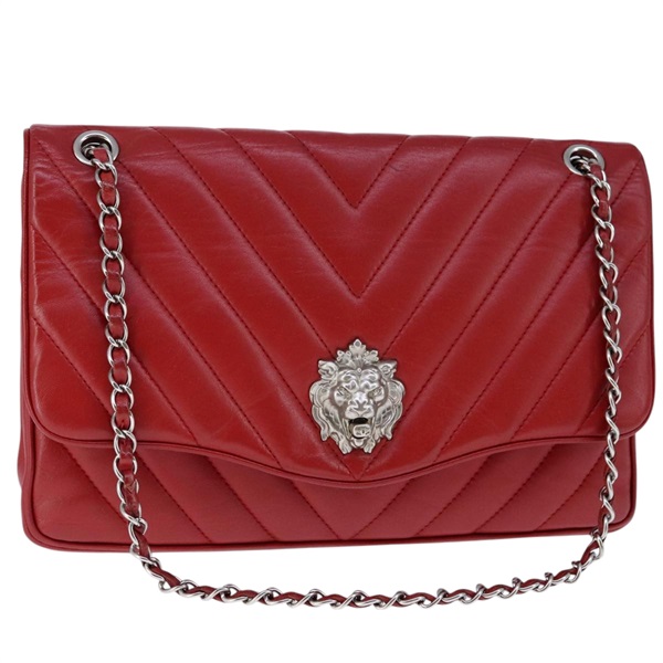 シャネル CHANEL ショルダーバッグ V ステッチ チェーン ラムスキン レッド レディース 102030A