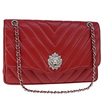 シャネル CHANEL ショルダーバッグ V ステッチ チェーン ラムスキン レッド レディース 102030A