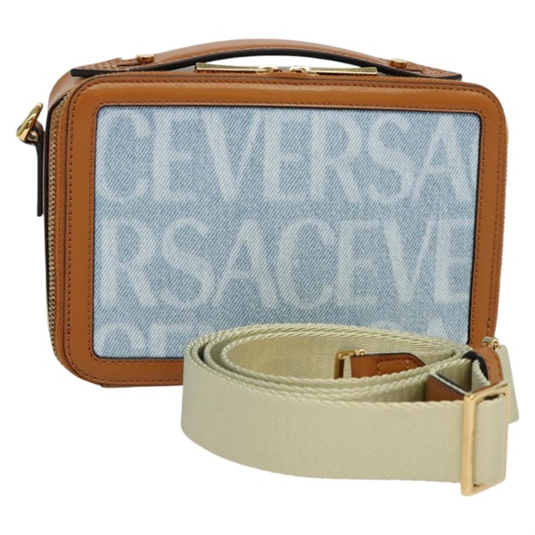 【原宿店限定】ヴェルサーチ VERSACE ハンドバッグ キャンバス 2way ライトブルー ゴールド レディース EC379AV