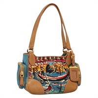 【原宿店限定】プラダ PRADA ハンドバッグ キャンバス ネイビー ゴールド レディース 132825V