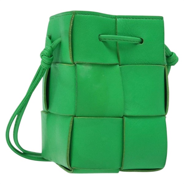 【原宿店限定】ボッテガヴェネタ BOTTEGAVENETA カセット ショルダーバッグ マキシイントレチャート レザー グリーン レディース BD2213
