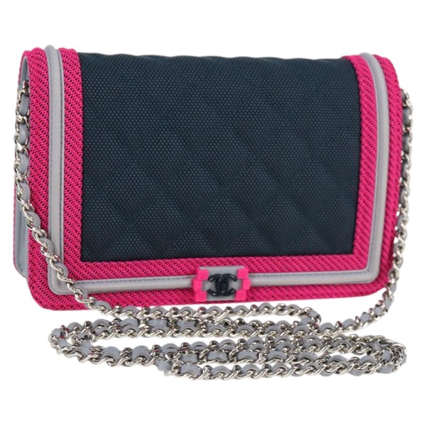 シャネル CHANEL ショルダーバッグ チェーン マトラッセ ボーイシャネル キャンバス ネイビー レディース 126610M